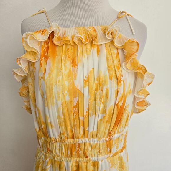 Anthropologie BHLDN Ava Yellow Ruffle Maxi Dress Chiffon Lace Women Large - Picture 5 of 15